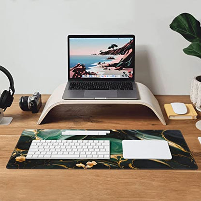 Desk Pad,Office Desk Mat 31.5"×11.8" Large Gaming Mouse Pad,Extended Computer Mouse Pad,Waterproof Thick Big Mouse Pads with Non-Slip Rubber Base Office Home Green Gold Marble Flower - color: Xl01-06 Green Gold Marble Flower, size: 31.5 x 11.8 in