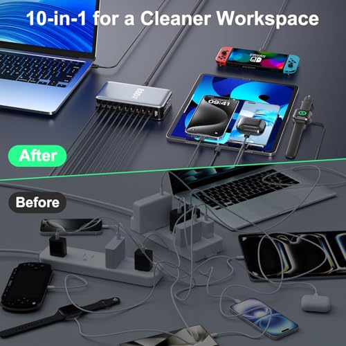 880W USB C Fast Charger Block, 10 Port USB Charging Station, GaN Ⅳ Pro 140W PD PPS Port for Multiple Devices,Laptop Wall Charger Compatible with DELL, HP, MacBook Pro,iPhone17/16 pro,Galaxy S24.
