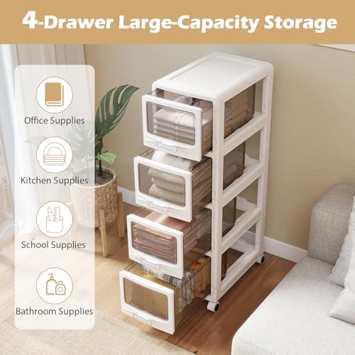 Giantex 4-Tier Rolling Storage Cart, Utility Cart with 4 Drawers & Lockable Wheels for School Art Craft Supplies, Plastic Organizer and Storage for Kitchen, Bedroom and Home Office - size: 4-Tier