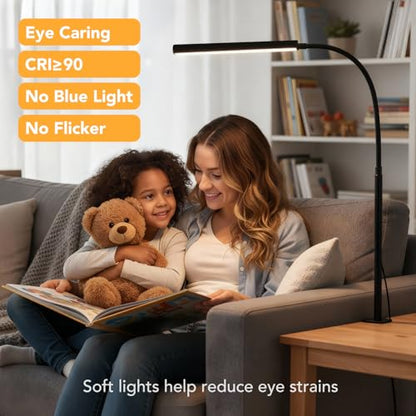 LED Desk Lamp with Clamp, 1200 Lumens Eye-Caring Desk Light for Home Office - color: Black, size: Mini