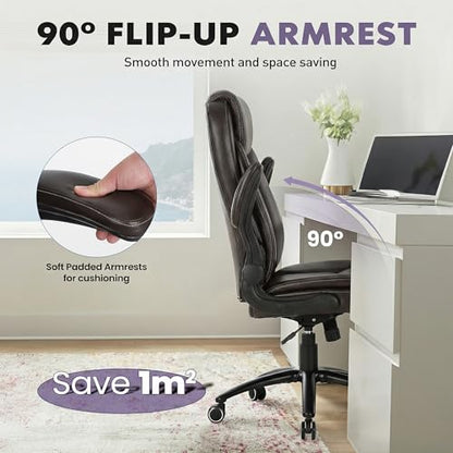 MALOL 300LBS PU Leather High-Back Executive Office Chairs, Heavy Duty Home Ergonomic Computer Chair Flip-Up Armrests & Reclining Backrest, Brown - color: Brown-new