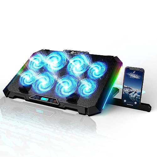 KLIM V8 Gaming Laptop Cooling Pad with 8 Fans + New Version + Gaming Laptop Cooler + Stable RGB Laptop Stand with Fan + Compatible up to 17" + 2 USB Ports + Phone Holder + 5 Year Assurance