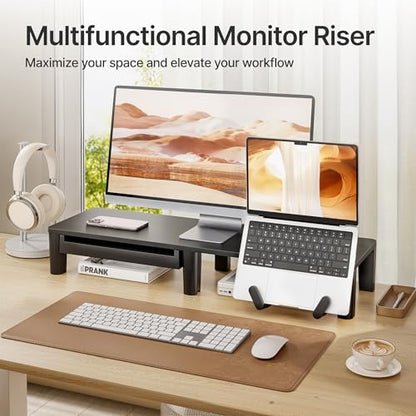 PEGZONE Ergonomic Monitor Stand Riser with Storage Drawer