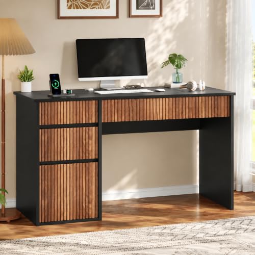 4 EVER WINNER Computer Desk with Drawers, 48 Inch Fluted Desk with Storage - color: Black, size: 48 Inch