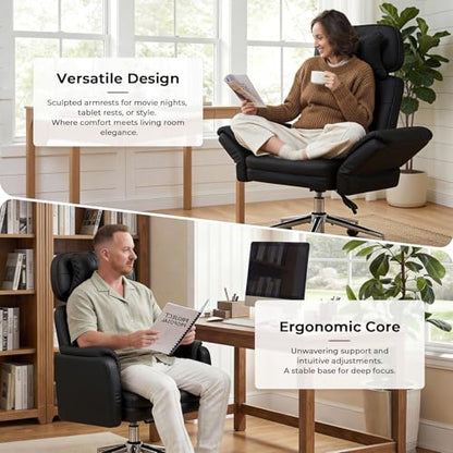 Big and Tall Ergonomic Office Chair, Criss Cross Desk Chair with Pivot Arms | High Back Executive Leather Chair with Spring Seat, Wide Computer Gaming Chair for Home, Makeup & Bedroom, Black, 49.6”H×22”W - color: Black, size: 49.6”H×22”W