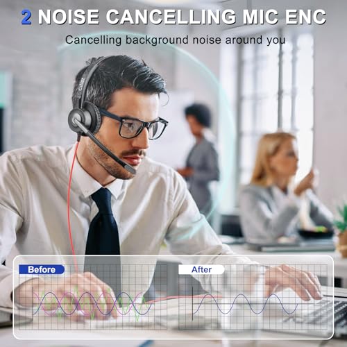Callez Computer Headset with ENC Dual Mic Noise Cancelling for PC Laptop | USB Headset with MS Teams Call Button, Wired Stereo Headphones for Mac Teams Zoom Home Office Work Call Center, Clearer Voice