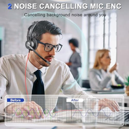 Callez Computer Headset with ENC Dual Mic Noise Cancelling for PC Laptop | USB Headset with MS Teams Call Button, Wired Stereo Headphones for Mac Teams Zoom Home Office Work Call Center, Clearer Voice
