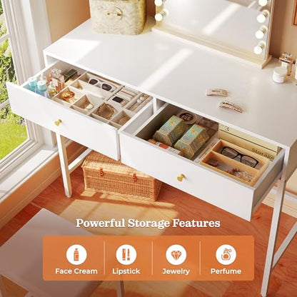 SUPERJARE 35.4" White Desk with 2 Drawers, Modern Makeup Vanity - color: White, size: 35.4 inch