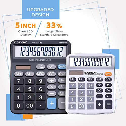 Premium Commercial 12-Digit Large Desktop Calculator with Huge 5-Inch LCD Display Screen, Giant Responsive Buttons, Battery and Solar Powered, Perfect for Home/Office Accounting Finance Use, CD-2776 - color: Black (Commercial)