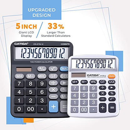 Premium Commercial 12-Digit Large Desktop Calculator with Huge 5-Inch LCD Display Screen, Giant Responsive Buttons, Battery and Solar Powered, Perfect for Home/Office Accounting Finance Use, CD-2776 - color: Black (Commercial)