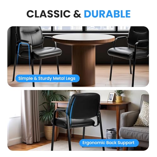 Simple Deluxe Waiting Room Guest Chair No Wheels Set of 2 with Padded Arm Rest, Conference Guests Chair for Reception, Meeting, Lobby, Home Dining, Desk Table Side, 2 Pack - color: Black, size: 2 Pack Standard Cushion