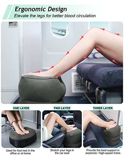 Inflatable Travel Foot Rest Pillow, Kids Airplane Bed, Adjustable 3 Layers Height Leg Rest Pillow, Adults Travel Essentials Great for Airplane, Office, Home, Trains, Cars (Dark Grey) - color: Dark Grey