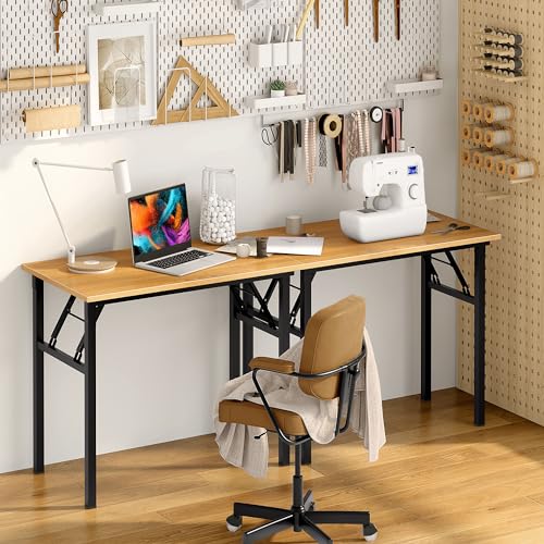 Need Office Computer Desk 39.3 Inch Sturdy Folding Laptop Table Teak | Black Frame Writing Gaming Work Table/Foldable Home Office Desk/Sewing Table, No Assembly Required - color: Teak & Black Frame, size: 39inch