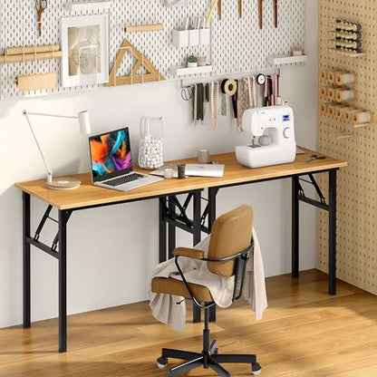 Need Office Computer Desk 39.3 Inch Sturdy Folding Laptop Table Teak | Black Frame Writing Gaming Work Table/Foldable Home Office Desk/Sewing Table, No Assembly Required - color: Teak & Black Frame, size: 39inch
