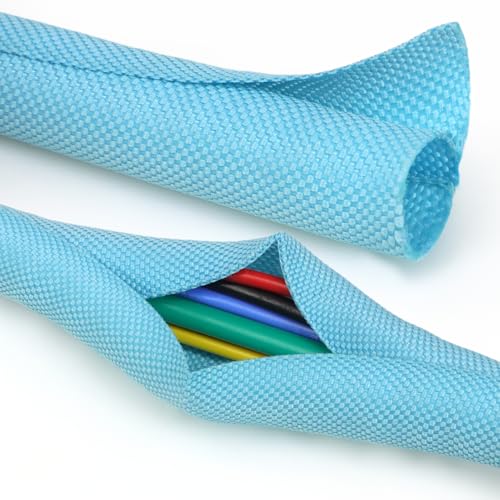 Split Braided Cable Sleeve，Flexible Wire Loom Tubing, Automotive Cord Protector Pet Proof, Cable Management for Computer TV Electric Wires Harness 16ft (Sky Blue, 5mm（3/16") - color: Sky Blue, size: 5mm（3/16")