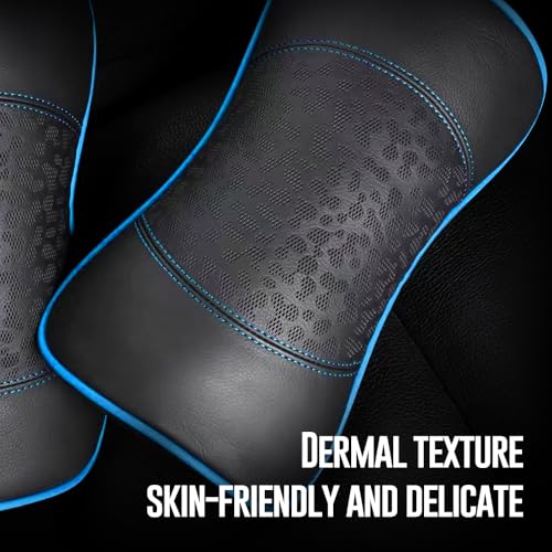 HAOTULE Car Leather Neck Pillows, Neck Rest Cushions,100% Memory Foam Cervical Support, Comfortable Travel car Seats and Home Office Soft Pillows, Blue a Set (2 pcs - color: Black-blue