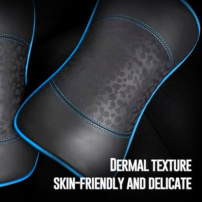 HAOTULE Car Leather Neck Pillows, Neck Rest Cushions,100% Memory Foam Cervical Support, Comfortable Travel car Seats and Home Office Soft Pillows, Blue a Set (2 pcs - color: Black-blue