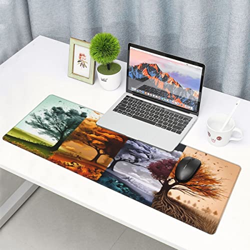 Desk Pad,Office Desk Mat 31.5"×11.8" Large Gaming Mouse Pad,Durable Extended Computer Mouse Pad,Waterproof Thick Big Mouse Pads with Non-Slip Rubber Base Office Home Four Seasons Tree - color: Xl01-01 Four Seasons Tree, size: 31.5 x 11.8 in