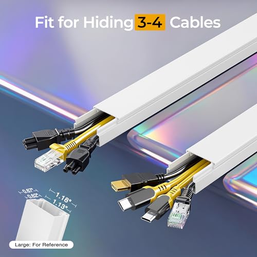 113.4in Cord Hider Kit, Cord Covers for 3-4 Wires on Wall, Self-Adhesive Tv Cable Hider, Paintable Wire Hider Wire Covers for Cords on Wall, Cable Cover Management Kit, L14.2 W1.18 H0.6in, White - color: White, size: 113.4in L x 1.18in W x 0.6in H