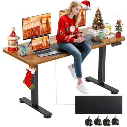 farexon 55x24In Electric Adjustable Standing Desk with Mouse Pad, Brown - color: Brown, size: 55 x 24''