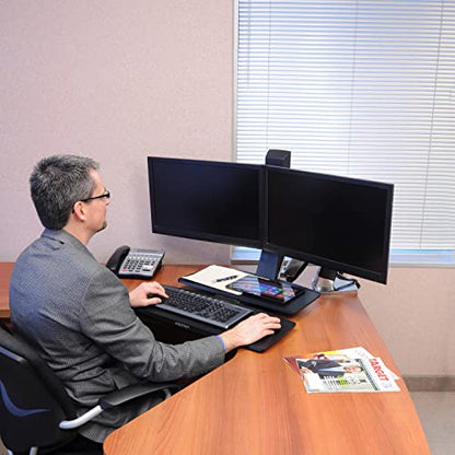 Ergotron – WorkFit-A Dual Monitor Standing Desk Converter, Sit Stand Workstation for Tabletops – Level Keyboard Tray - style: Level Keyboard Tray