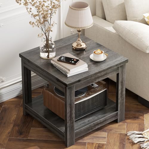Homieasy 20" End Table with Storage Shelf, Farmhouse Bedside Table, Grey - color: Grey