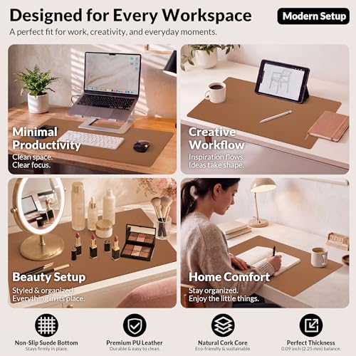 AFIING Leather Desk Mat, Brown, 23.6" x 13.8", Desk Pad Protector - color: Brown, size: 23.6" x 13.7"