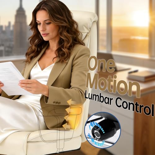 Big and Tall Office Chair - Executive High Back Leather Office Desk Chair with Adjustable Lumbar Support - Ergonomic Comfortable Heavy Duty Computer Gaming Chair with Padded Arms & Wide Seat - color: Beige