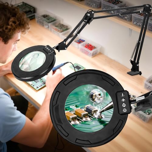 HITTI 30X & 12X Ultra Long Magnifying Glass with Light and Clamp - color: Black, size: 12X 30X
