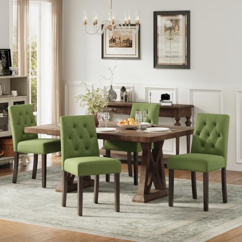 Upholstered Dining Chairs Set of 4, Modern Fabric Dining Chairs with Tufted Design, Kitchen Side Chairs, Farmhouse Dinner Chair with Wood Legs for Kitchen Restaurant Living Room, Green - color: Green, size: Set of 4