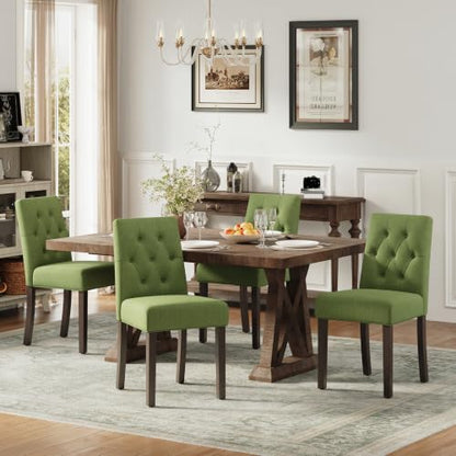Upholstered Dining Chairs Set of 4, Modern Fabric Dining Chairs with Tufted Design, Kitchen Side Chairs, Farmhouse Dinner Chair with Wood Legs for Kitchen Restaurant Living Room, Green - color: Green, size: Set of 4