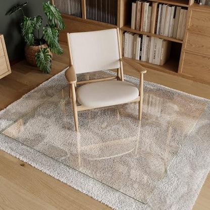 Koonmi Tempered Glass Chair Mat 48"x48" - Premium Office Chair Mat for Hardwood Floors & Low-Pile Carpet with 4 Non-Slip Pads - Thick Scratch-Resistant Surface - size: 48*48