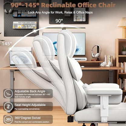 Vonesse Office Chair, Desk Chair with Soft Adjustable Armrests, Ergonomic High Back Gaming Chair with Lumbar Support, Executive Computer Chairs with Footrest (PU Leather,White) - color: Classic White
