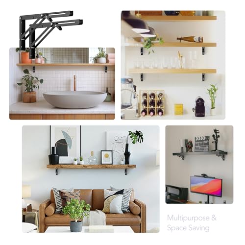 JOY DECOR Matte Black Folding Shelf Brackets, 14 Inch, 2 Pack - size: 14 Inch