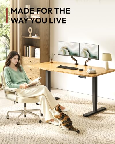 SANODESK Solid Bamboo Dual Motor Standing Desk, 220 lbs, 48×24 - color: Natural Bamboo+black Frame, size: 4824
