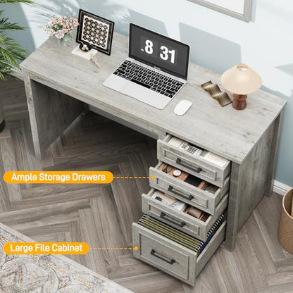 Vabches Farmhouse 49” Executive Desk with File Drawer, Grey | 4 Drawers Reversible Computer Desk with Storage, Rustic Home Writing Workstation for Home Office - color: 49in Grey