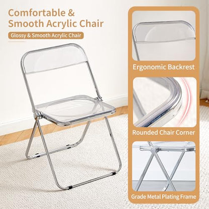Acrylic Folding Chair, Clear Plastic Foldable Seat, Black | Modern Stackable Chrome Frame Vanity Chair, Accent Side Chair for Office, Party, Banquet, Space Saving Dining Chair - color: Black