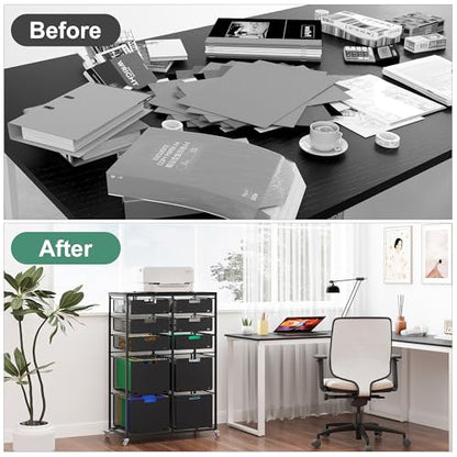 EasyPAG Rolling Storage Cart With 10 Drawers, Metal Craft Organizers with Wood Tabletop for Home, Letter/Legal Size Rolling File Cart for Office, Classroo and Dorm, Black - size: 10 Drawers