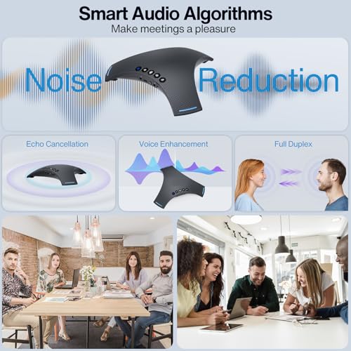 Conference Speaker and Microphone - Bluetooth Speakerphone with Daisy Chain, 360° Omnidirectional Voice Pickup, Echo & Noise Cancellation, Support Wireless Dongle, USB Connection, for Meeting Room