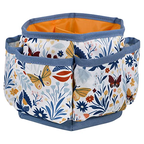 SINGER 360 Rotating Sewing Organizer Caddy, Butterfly Floral Desk Storage | 360-degree rotating desktop organizer with 4 padded compartments and 6 outer pockets; keeps thread, tools and notions handy