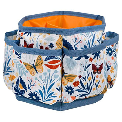 SINGER 360 Rotating Sewing Organizer Caddy, Butterfly Floral Desk Storage | 360-degree rotating desktop organizer with 4 padded compartments and 6 outer pockets; keeps thread, tools and notions handy