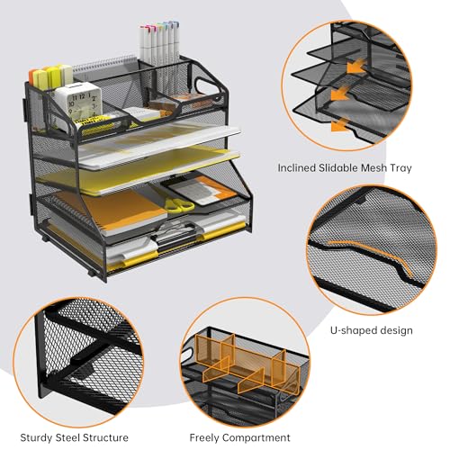 YINGHUA 5-Tier Mesh Desk Organizer, Letter Tray - Black - color: 5 Tier-black
