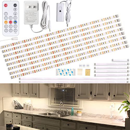 WOBANE 8PCS Under Cabinet LED Lighting with Remote, Natural White LED Strip - color: Natural White
