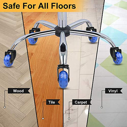 Office Chair Caster Replacement Wheel for Hardwood Floor and Carpet,2" Heavy Duty Universal Floor Safe Caster Set of 5,Rubber Wheels Office Chair to Replace Office Chair mats,fits 98% Chairs - color: Blue