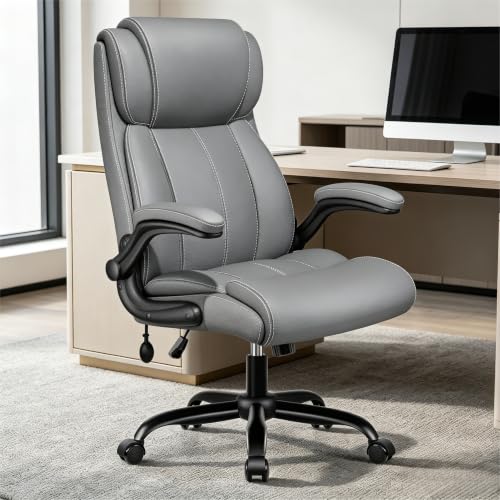 Ergonomic Office Chair, High Back Leather Executive Desk Chair - color: Grey