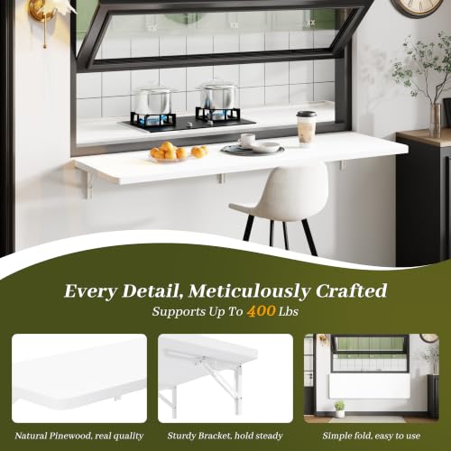 Dogsky Floating Wall Desk 55" x 16" - 400 lbs Heavy Duty Solid Pine - color: White, size: 55" x 16"