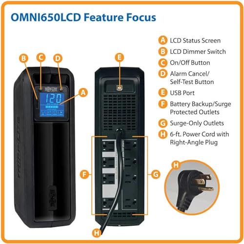 Eaton Tripp Lite OMNI650LCD 650VA UPS 350W Battery Backup Surge Protector - size: 650VA, style: Standard