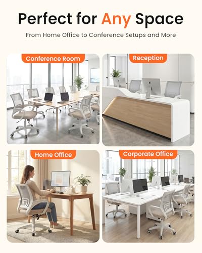 NEO CHAIR Office Computer Chair Ergonomic Mid-Back Mesh Desk Chair, Beige | Breathable Mesh Back with Lumbar Support, Height Adjustment, Smooth Rolling Casters for Home Office, Study or Gaming Setup - color: Beige