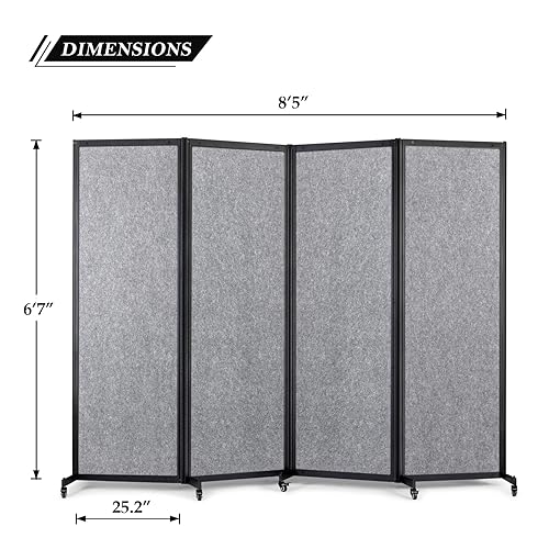 Room Partition, 8'5"L* 6'7"H,4 Panel,Light Grey - color: Light Grey, size: 100.8"(L)*78.7"(H)