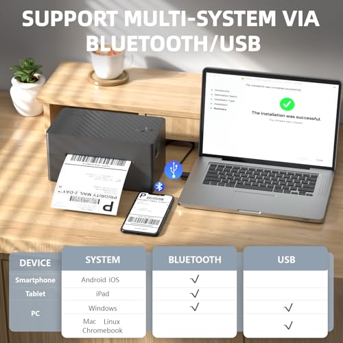 PEDOOLO Label Printer, 4x6 Shipping Label Thermal Printer for Packages, Bluetooth Conection and Compatible with Android, iPhone, Windows, Mac, Chromebook, Amazon, UPS, USPS, FedEx, Shopify